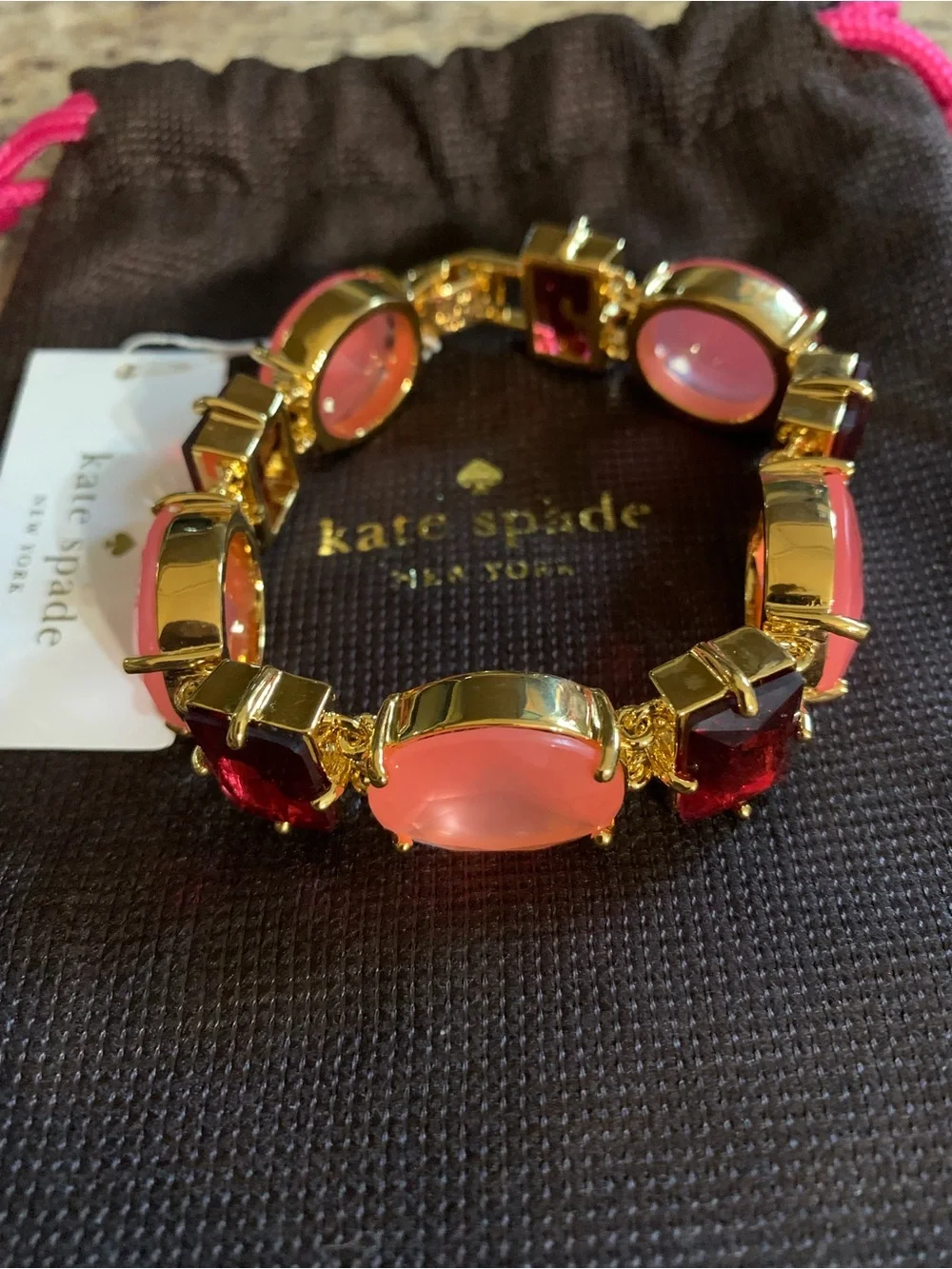 kate spade Gold-Tone Bracelet with Pink and Deep Red Stones - Picture 2 of 4